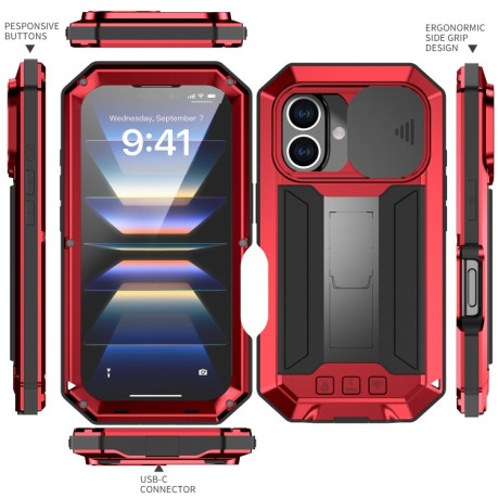 Чохол протиударний R-JUST Sliding для iPhone 16 Plus - червоний