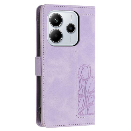 Чехол-книжка Tulips Embossed Leather для Xiaomi Redmi Note 14 4G 164.84mm - фиолетовый