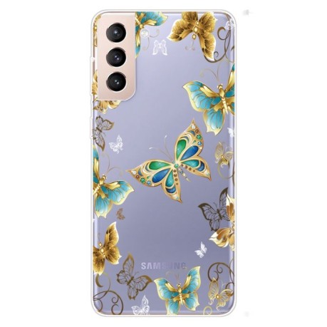 Чехол Painted Pattern для Samsung Galaxy S22 5G - Golden Butterfly