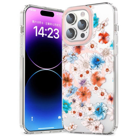 Чехол противоударный with Magsafe Magnetic Shockproof для iPhone 15 Pro - White Blue Flower