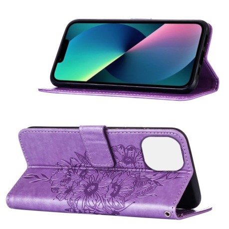 Чехол-книжка Embossed Butterfly для iPhone 14 - светло-фиолетовый