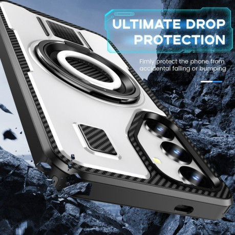 Протиударний чохол Ring Holder Carbon Fiber PC Hybrid TPU  для Samsung Galaxy S25+ 5G - білий