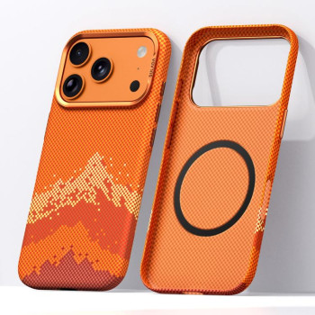Противоударный магнитный чехол Sulada Kevlar Pixel Grid на iPhone 18 Pro Max — оранжевый