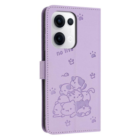 Чехол-книжка Embossed Kitten Phone Leather для OPPO Reno13 5G Global - фиолетовый