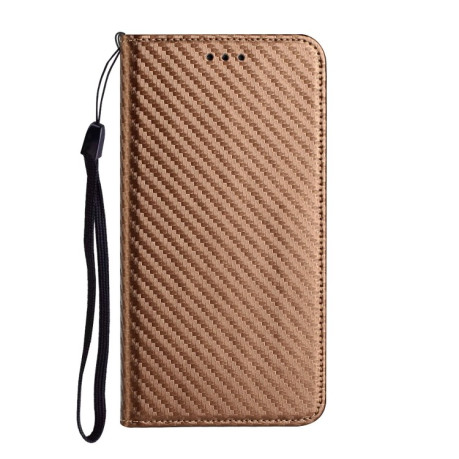 Чехол-книжка Carbon Fiber Texture Magnetic Flip для iPhone 16 Pro Max - коричневый