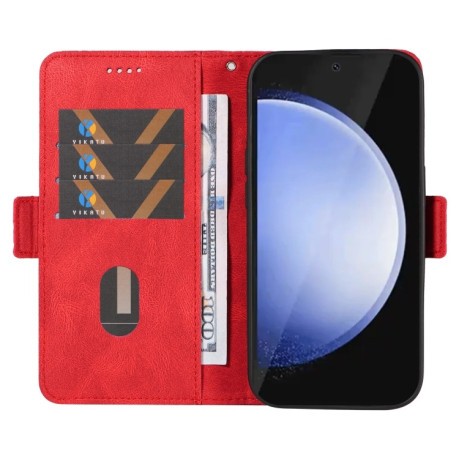 Чехол-книжка Dual-color Rhombic Lattice Leather для Samsung Galaxy S24 FE 5G - красный