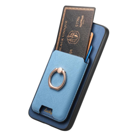Чехол Retro Cross Leather Ring Vertical Insert Card Bag MagSafe для Motorola Moto G35 5G - синий
