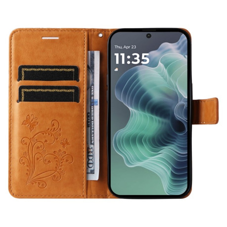 Чехол-книжка Embossed Butterfly для Motorola Moto G35 - желтый