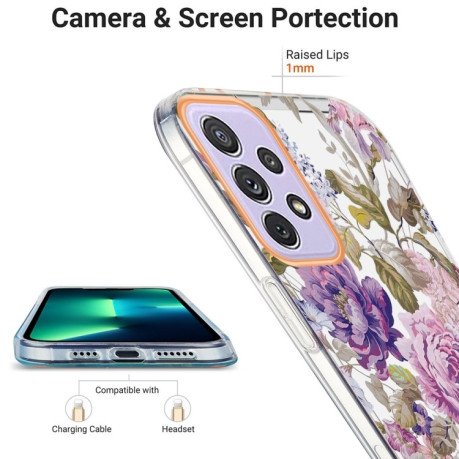 Противоударный чехол Ring IMD Flowers для Samsung Galaxy A73 5G - Purple Peony