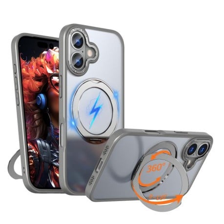 Чехол kalebol с MagSafe и подставкой 360 Metal Ring Holder на iPhone 17 - Gray
