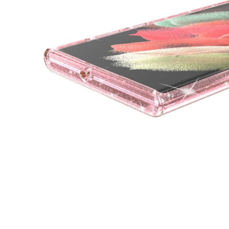 Противоударный чехол Terminator Style Glitter для Samsung Galaxy S22 Ultra 5G - розовый