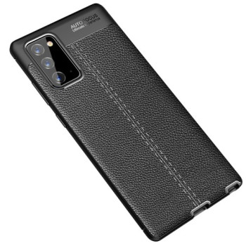 Противоударный чехол Litchi Texture на Samsung Galaxy Note 20 - черный