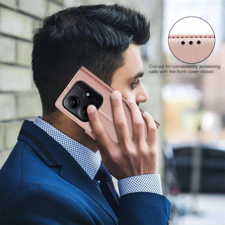 Чехол-книжка Litchi Texture RFID Anti-theft Leather для Xiaomi Redmi Note 14 4G - золотой