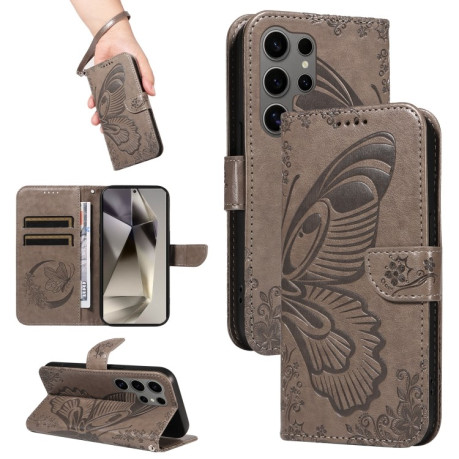 Чохол-книжка Swallowtail Butterfly Embossed Leather для Samsung Galaxy S25 Ultra 5G - сірий