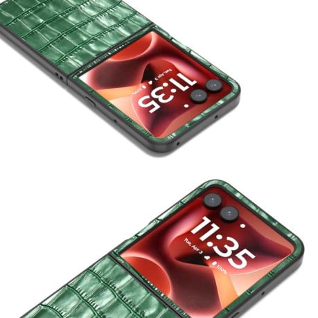 Противоударный чехол ABEEL Crocodile Texture Genuine Leather для Motorola Razr 60 Ultra - зелений