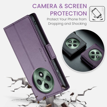 Чехол-книжка CaseMe 023 Butterfly Buckle Litchi Texture RFID Anti-theft Leather для OPPO Reno12 F/12 FS 5G - фиолетовый