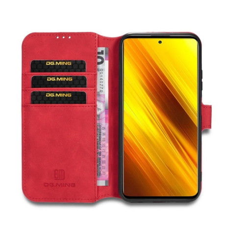Чехол-книжка DG.MING Retro Oil Side на Xiaomi Poco X3 / Poco X3 Pro - красный
