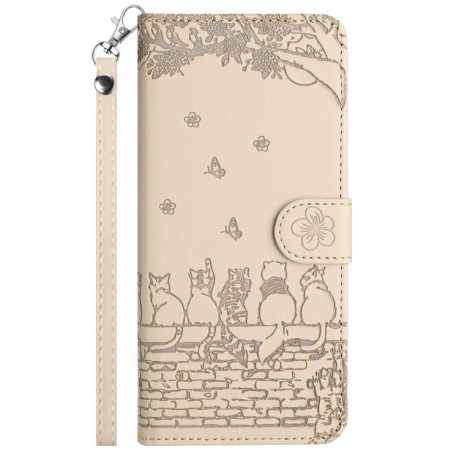 Чехол-книжка Cat Embossing Pattern на Google Pixel 9a - бежевый
