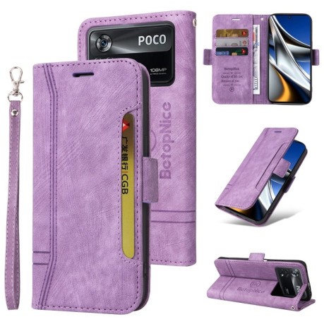Чехол-книжка BETOPNICE для Xiaomi Poco X4 Pro 5G - фиолетовый