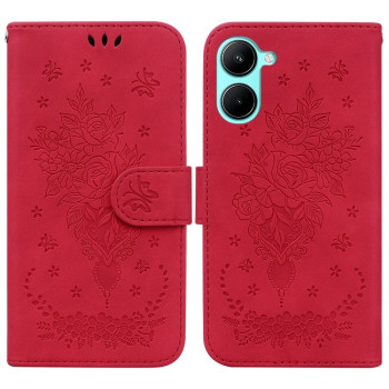 Чехол-книжка Butterfly Rose Embossed для Realme C33 - красный