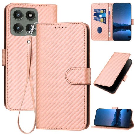 Чехол-книжка Carbon Fiber Texture на Motorola Edge 60 Pro - розовый