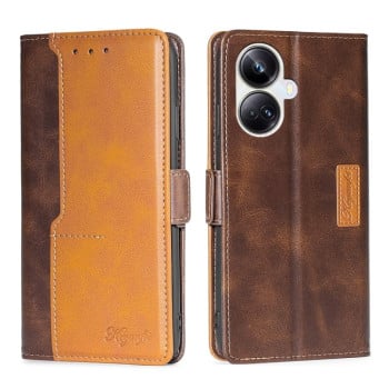 Чехол-книжка с магнитной застежкой и контрастной отделкой на Realme 10 Pro+ 5G - коричневый