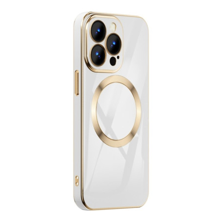 Противоударный чехол 6D Gold Plated Magsafe на  iPhone 14 - белый