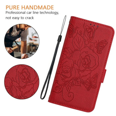Чехол-книжка Embossed Rose RFID Anti-theft Leather для Realme GT 7 Pro 5G - красный