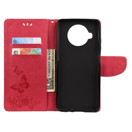 Чехол-книжка Butterflies Embossing на Xiaomi Mi 10T Lite - красный