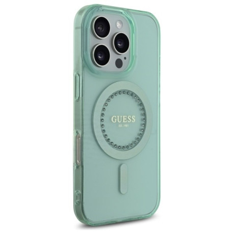 Оригинальный чехол Guess IML Rhinestones MagSafe для iPhone 16 Pro - Green