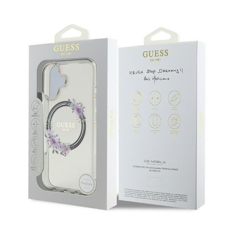 Оригінальний чохол Guess IML Flowers Wreath MagSafe для iPhone 16 - black