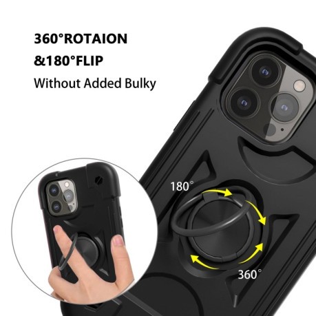 Противоударный чехол Silicone with Dual-Ring Holder для iPhone 13 Pro - черный