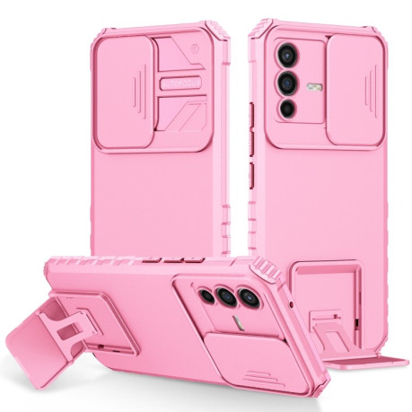 Противоударный чехол Stereoscopic Holder Sliding для Vivo V23 5G - розовый