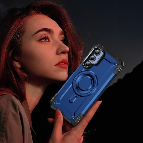 Противоударный чехол MagSafe Lens Holder PC Hybrid TPU для Samsung Galaxy A16 5G - синий