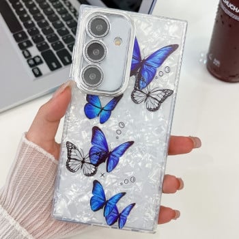 Противоударный чехол Plating Glitter Texture Butterfly для Samsung Galaxy A36 - Blue Butterflies