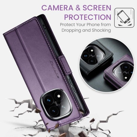 Чехол-книжка CaseMe 023 Butterfly Buckle Litchi Texture RFID Anti-theft Leather для Xiaomi Redmi Note 14 Pro 4G - фиолетовый