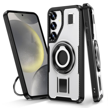 Протиударний чохол Ring Holder Carbon Fiber PC Hybrid TPU для Samsung Galaxy S24 FE 5G - білий