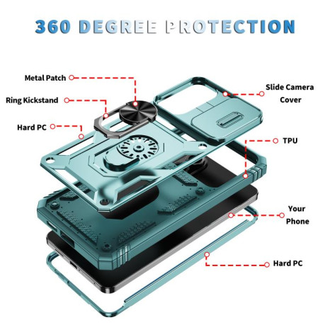 Противоударный чехол Sliding Camshield для Samsung Galaxy S25 Edge 5G - зеленый