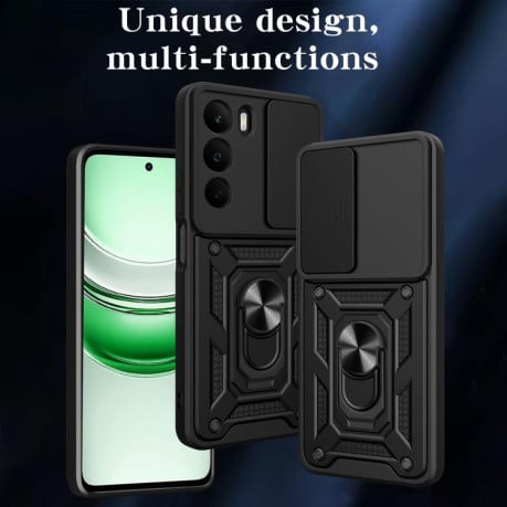 Чехол со шторкой на камеры Sliding Camshield и кармашком для карт на Realme C71 4G - зеленый