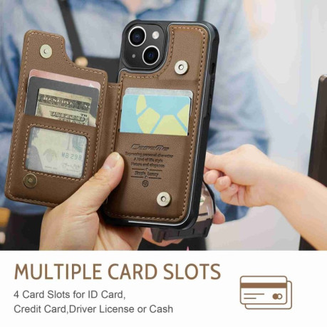 Чохол CaseMe C22 Card Slots Holder RFID Anti-theft для iPhone 15 - коричневий