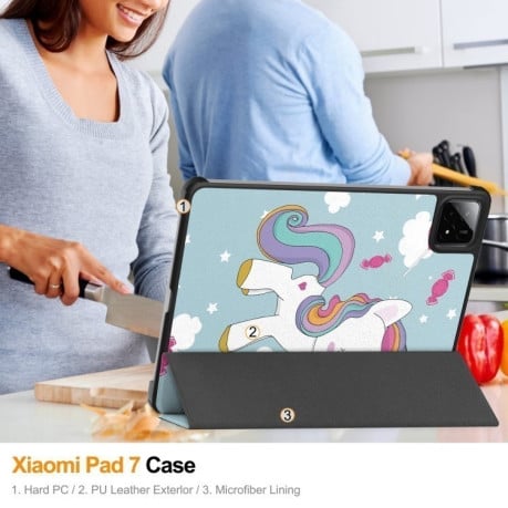 Чехол-книжка Custer Painted 3-Fold Stand Leather Smart для Xiaomi Pad 7 / 7 Pro - Small Horse