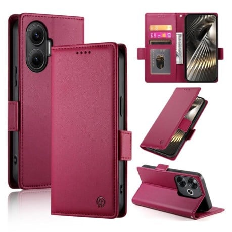 Чехол-книжка Side Buckle Magnetic Frosted Leather для Xiaomi Poco F7 - винно-червоний