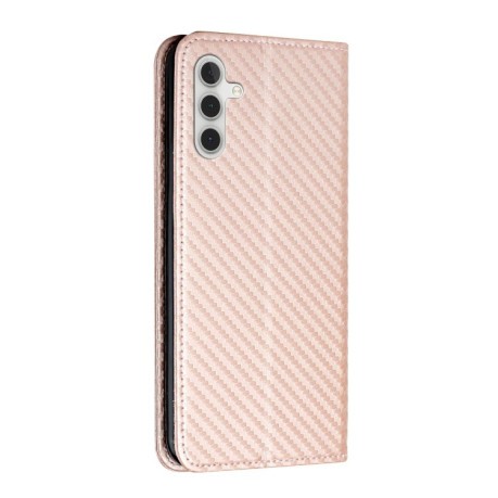 Чехол-книжка Carbon Fiber Texture Magnetic Flip Leather для Samsung Galaxy S25+ 5G - розовое золото
