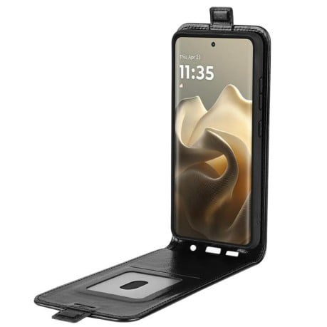Чохол Cross Leather Ring Vertical Zipper Wallet  для Motorola Edge 60 Pro - чорний