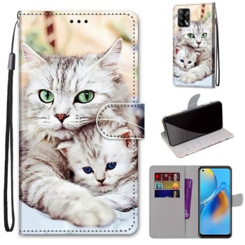 Чехол-книжка Coloured Drawing Cross для OPPO F19 / A74 4G - Big Cat Holding Kitten