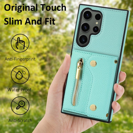 Чохол DF-09 Crossbody Litchi Texture Card Bag Designg для Samsung Galaxy S24 Ultra - зелений