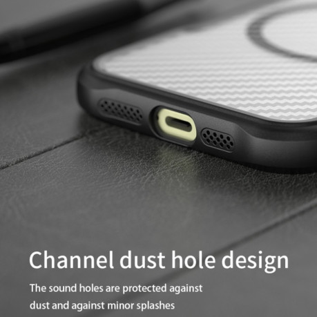 Ударозахисний чохол Carbon Fiber Texture MagSafe Translucent на iPhone 16 Pro Max - синій