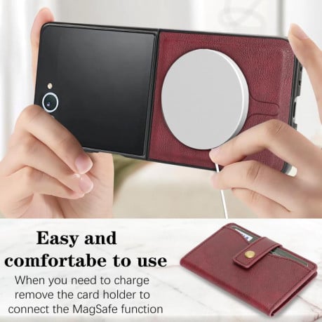 Чохол Kalebol Magnetic Button з кишенькою на карт та MagSafe на Samsung Galaxy Filp 7 - червоний
