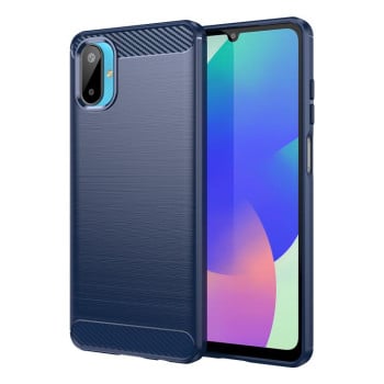 Противоударный чехол Brushed Texture Carbon Fiber на Samsung Galaxy M06 5G - синий