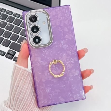 Противоударный чехол Plating Glitter Texture Ring Holder для Samsung Galaxy A36 5G - Purple Shell Pattern